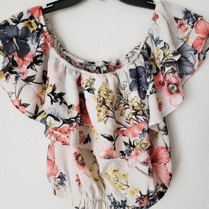 Fashion Nova Cream Floral Crop Top